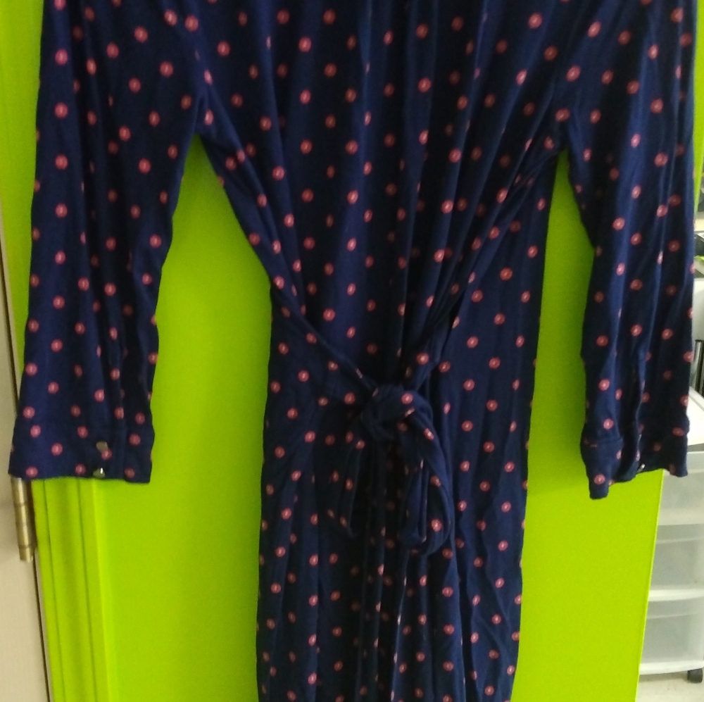 Blue with red flowers belted lands end size 6-8 dress